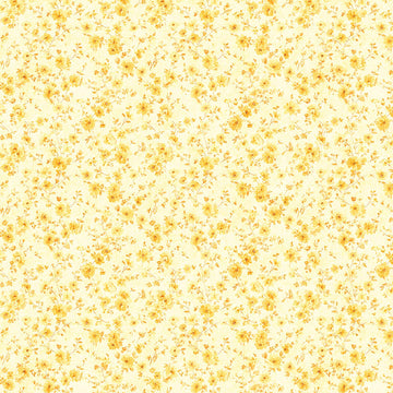 Image of Udderly Adorable Ditsy Floral Corn quilting cotton fabric by Morris Creative Group for QT Fabrics. Features flowers on a yellow background. Cute Little Fabric Shop.