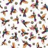Image of Flight of the Hummingbird Hummingbirds White quilting cotton fabric by Morris Creative Group for QT Fabrics. Features hummingbirds on a white background. Cute Little Fabric Shop.