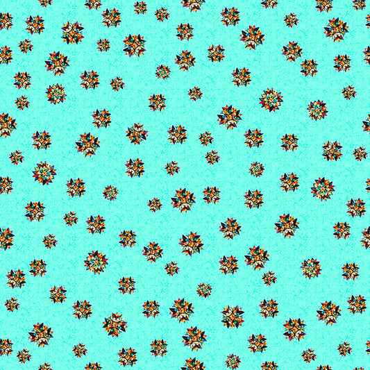 Image of Flight of the Hummingbird Star Clusters Light Turquoise quilting cotton fabric by Morris Creative Group for QT Fabrics. Features stars on a blue background. Cute Little Fabric Shop.