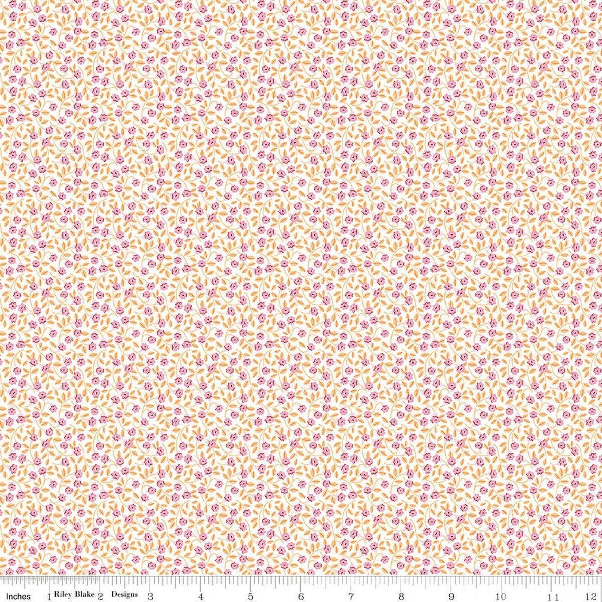 Image of Traditional 30's Flowers Pink quilting cotton fabric by Lindsay Wilkes for Riley Blake Designs. Features flowers on a pink background. Cute Little Fabric Shop.
