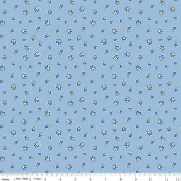 Image of Traditional 30's Berries Blue quilting cotton fabric by Lindsay Wilkes for Riley Blake Designs. Features berries on a blue background. Cute Little Fabric Shop.