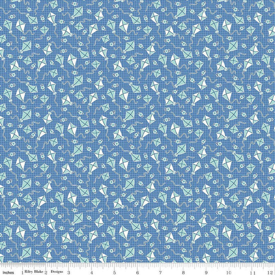 Image of Traditional 30's Kites Blue quilting cotton fabric by Lindsay Wilkes for Riley Blake Designs. Features kites on a blue background. Cute Little Fabric Shop.