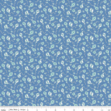 Image of Traditional 30's Kites Blue quilting cotton fabric by Lindsay Wilkes for Riley Blake Designs. Features kites on a blue background. Cute Little Fabric Shop.