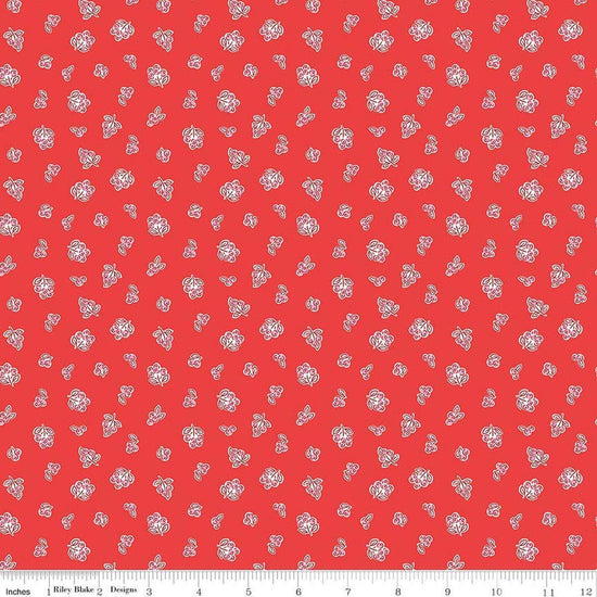 Image of Traditional 30's Berries Red quilting cotton fabric by Lindsay Wilkes for Riley Blake Designs. Features berries on a red background. Cute Little Fabric Shop.