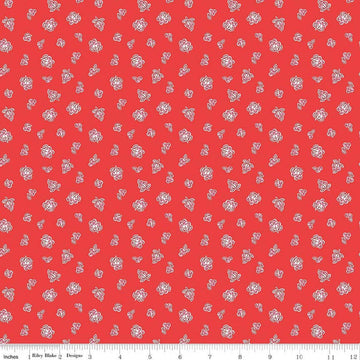 Image of Traditional 30's Berries Red quilting cotton fabric by Lindsay Wilkes for Riley Blake Designs. Features berries on a red background. Cute Little Fabric Shop.