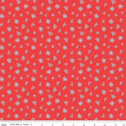 Image of Traditional 30's Berries Red quilting cotton fabric by Lindsay Wilkes for Riley Blake Designs. Features berries on a red background. Cute Little Fabric Shop.
