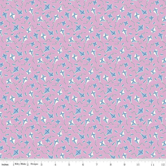 Image of Traditional 30's Kites Purple quilting cotton fabric by Lindsay Wilkes for Riley Blake Designs. Features kites on a purple background. Cute Little Fabric Shop.