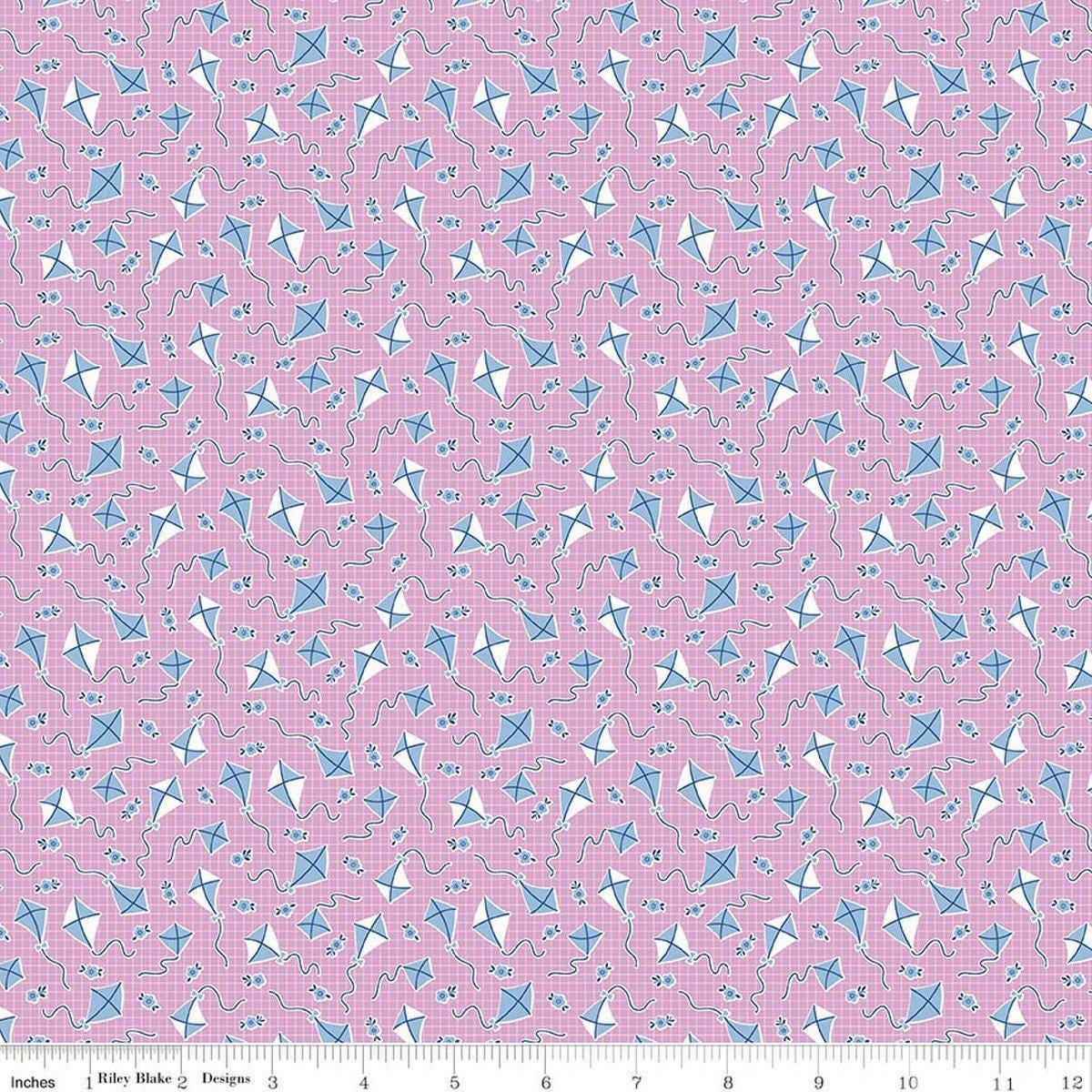 Image of Traditional 30's Kites Purple quilting cotton fabric by Lindsay Wilkes for Riley Blake Designs. Features kites on a purple background. Cute Little Fabric Shop.