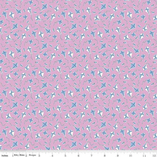 Image of Traditional 30's Kites Purple quilting cotton fabric by Lindsay Wilkes for Riley Blake Designs. Features kites on a purple background. Cute Little Fabric Shop.