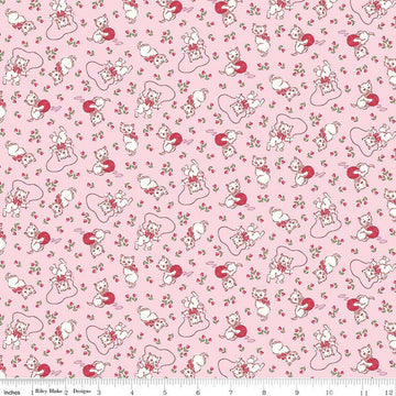 Image of Traditional 30's Kittens Pink quilting cotton fabric by Lindsay Wilkes for Riley Blake Designs. Features cats on a pink background. Cute Little Fabric Shop.