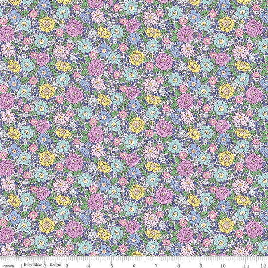 Image of Traditional 30's Floral Purple quilting cotton fabric by Lindsay Wilkes for Riley Blake Designs. Features flowers on a purple background. Cute Little Fabric Shop.