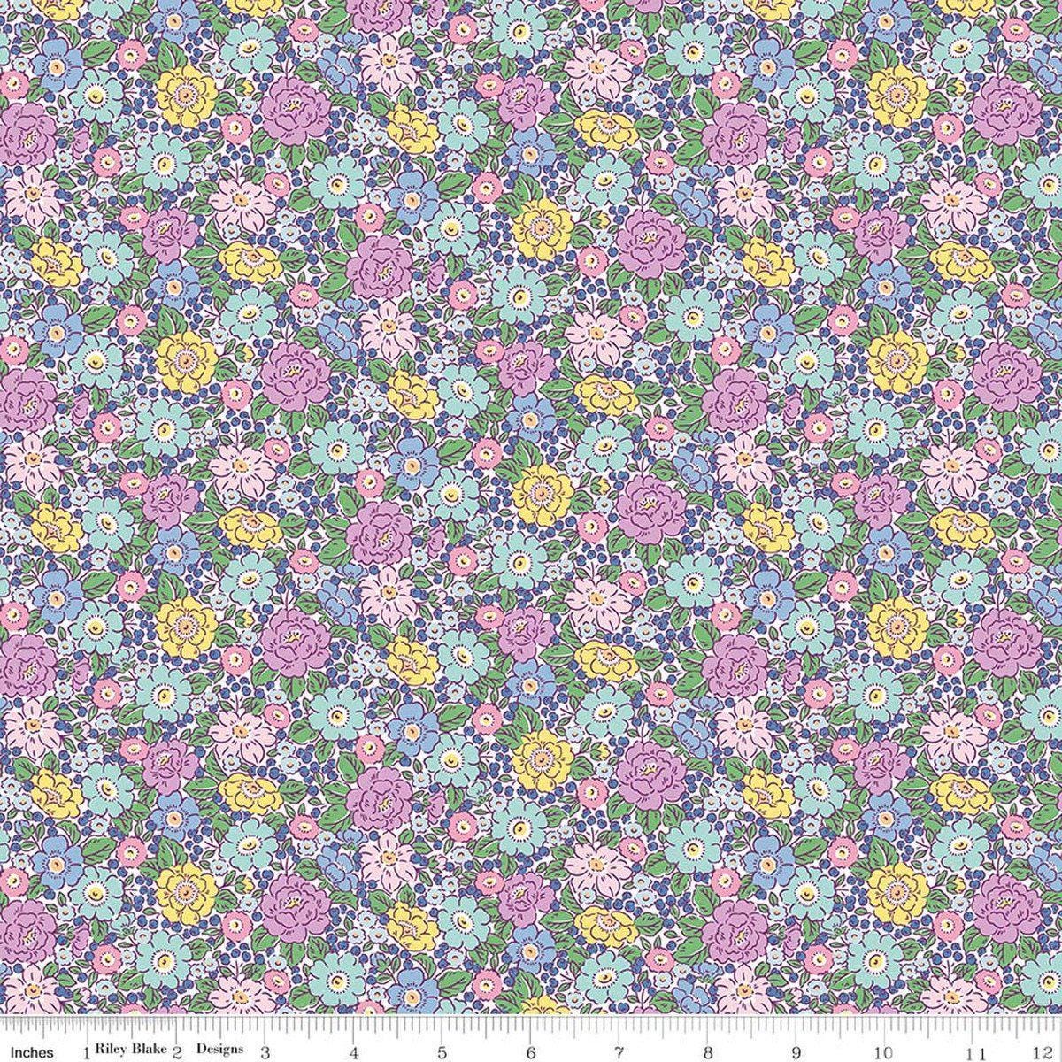 Image of Traditional 30's Floral Purple quilting cotton fabric by Lindsay Wilkes for Riley Blake Designs. Features flowers on a purple background. Cute Little Fabric Shop.
