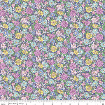Image of Traditional 30's Floral Purple quilting cotton fabric by Lindsay Wilkes for Riley Blake Designs. Features flowers on a purple background. Cute Little Fabric Shop.