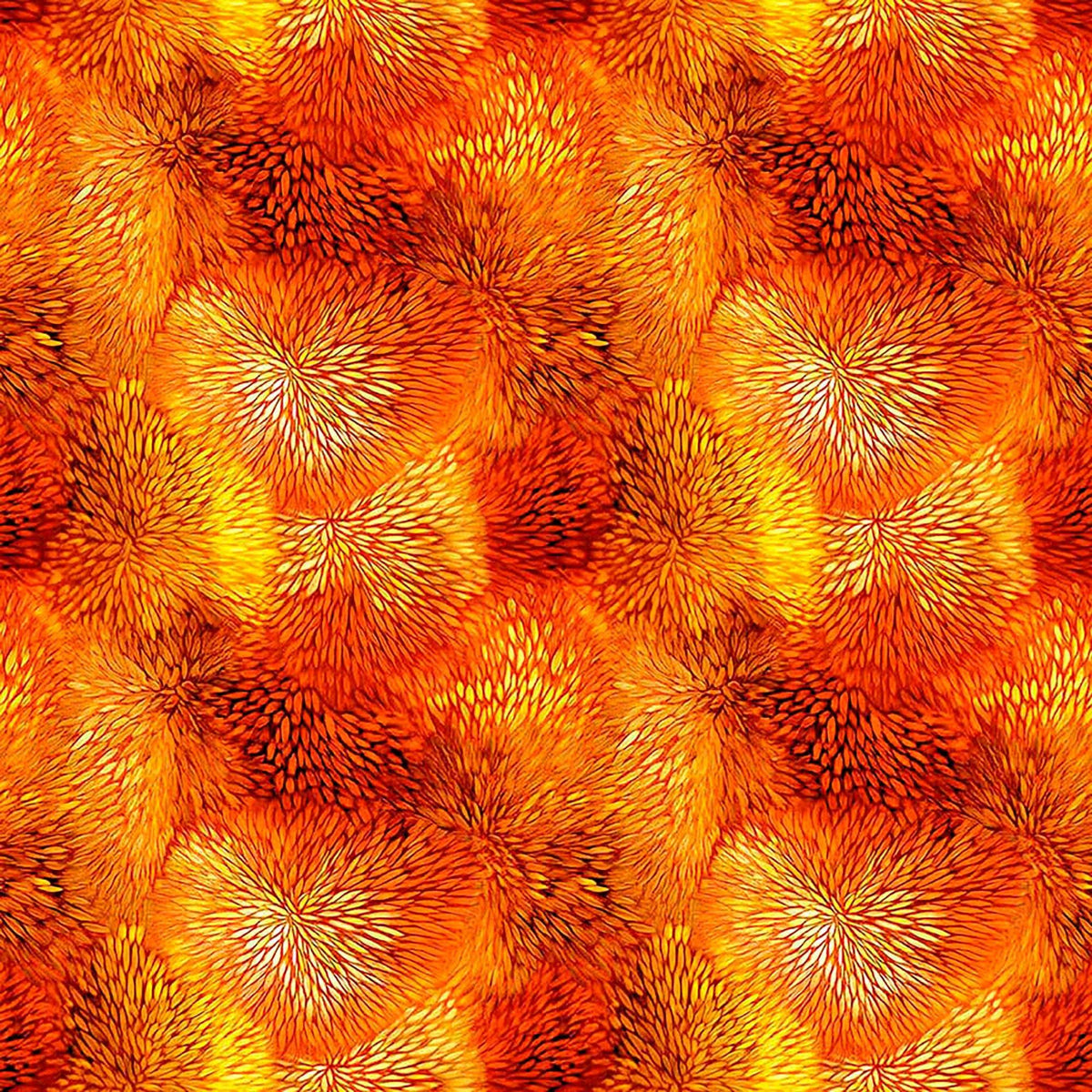 Image of Dreamweaver Color Burst Burnt Orange quilting cotton fabric by Morris Creative Group for QT Fabrics. Features an abstract pattern on an orange background. Cute Little Fabric Shop.