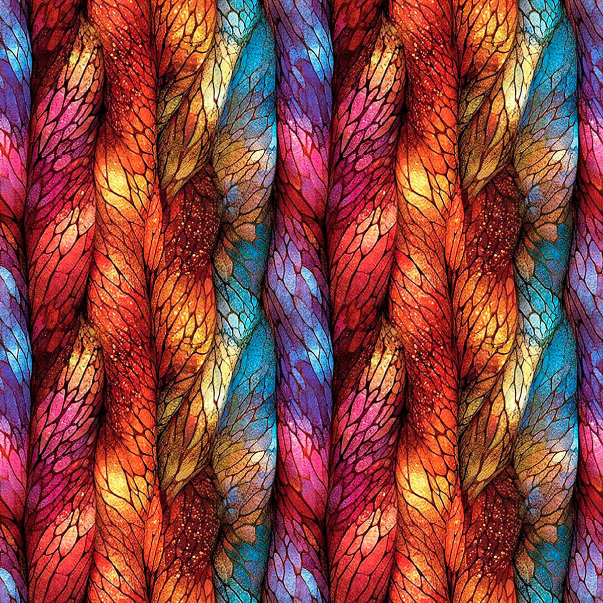 Image of Dreamweaver Color Scales Multi quilting cotton fabric by Morris Creative Group for QT Fabrics. Features an abstract pattern on a rainbow background. Cute Little Fabric Shop.