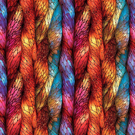 Image of Dreamweaver Color Scales Multi quilting cotton fabric by Morris Creative Group for QT Fabrics. Features an abstract pattern on a rainbow background. Cute Little Fabric Shop.