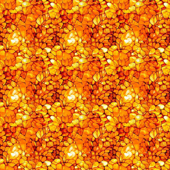 Image of Dreamweaver Petals Orange quilting cotton fabric by Morris Creative Group for QT Fabrics. Features an abstract pattern on an orange background. Cute Little Fabric Shop.