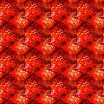Image of Dreamweaver Foliage Tomato quilting cotton fabric by Morris Creative Group for QT Fabrics. Features an abstract pattern on a red background. Cute Little Fabric Shop.