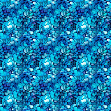 Image of Dreamweaver Petals Blue quilting cotton fabric by Morris Creative Group for QT Fabrics. Features an abstract pattern on a blue background. Cute Little Fabric Shop.