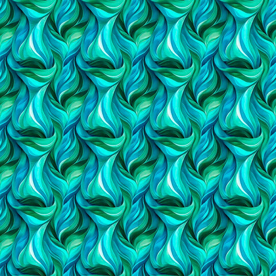 Image of Dreamweaver Flames Jade quilting cotton fabric by Morris Creative Group for QT Fabrics. Features an abstract pattern on a blue green background. Cute Little Fabric Shop.