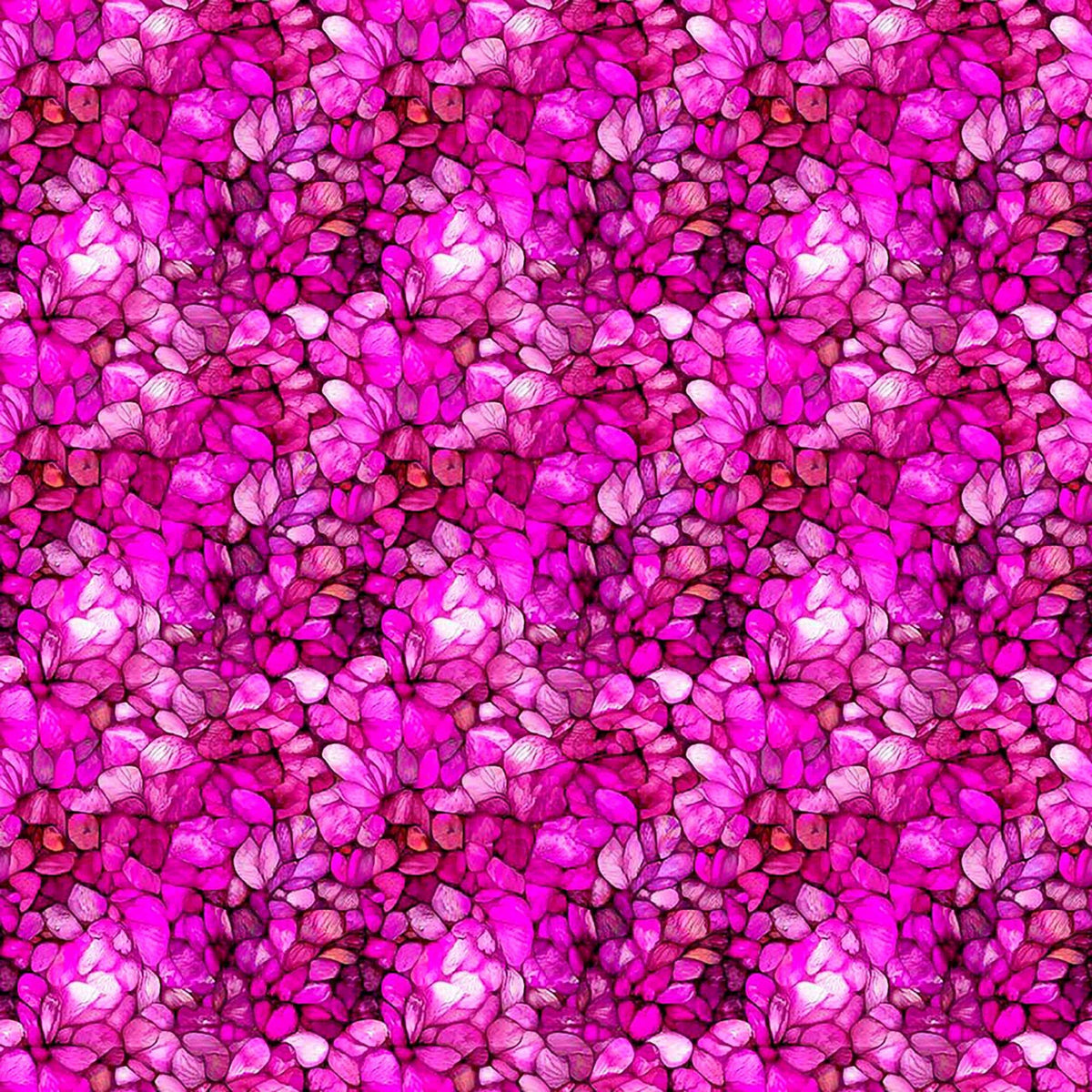 Image of Dreamweaver Petals Fuchsia quilting cotton fabric by Morris Creative Group for QT Fabrics. Features an abstract pattern on a pink background. Cute Little Fabric Shop.