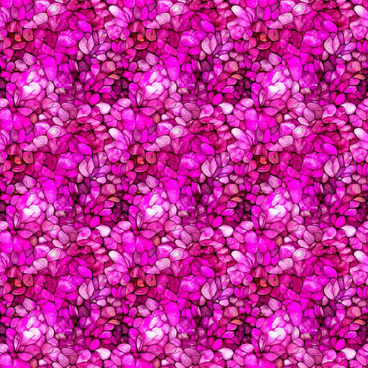 Image of Dreamweaver Petals Fuchsia quilting cotton fabric by Morris Creative Group for QT Fabrics. Features an abstract pattern on a pink background. Cute Little Fabric Shop.