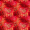 Image of Dreamweaver Color Burst Tomato quilting cotton fabric by Morris Creative Group for QT Fabrics. Features an abstract pattern on a red background. Cute Little Fabric Shop.