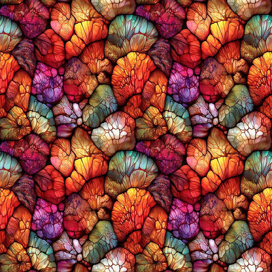 Image of Dreamweaver Color Hues Multi quilting cotton fabric by Morris Creative Group for QT Fabrics. Features an abstract pattern on a rainbow background. Cute Little Fabric Shop.