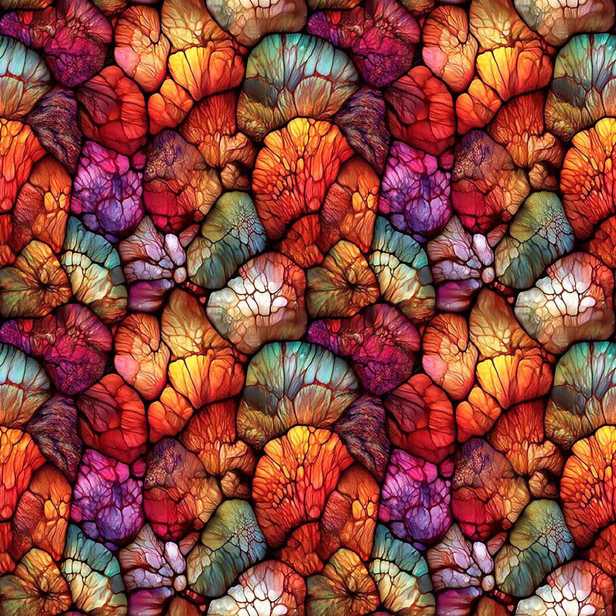 Image of Dreamweaver Color Hues Multi quilting cotton fabric by Morris Creative Group for QT Fabrics. Features an abstract pattern on a rainbow background. Cute Little Fabric Shop.