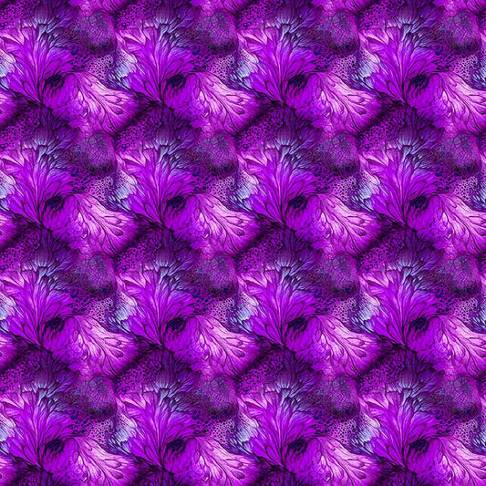 Image of Dreamweaver Foliage Purple quilting cotton fabric by Morris Creative Group for QT Fabrics. Features an abstract pattern on a purple background. Cute Little Fabric Shop.
