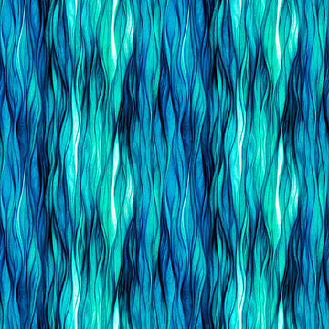 Image of Dreamweaver Color Wave Turquoise quilting cotton fabric by Morris Creative Group for QT Fabrics. Features an abstract pattern on a blue background. Cute Little Fabric Shop.