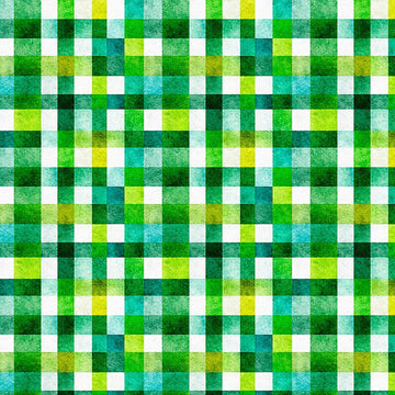 Image of QT Foodies Geo Check Green quilting cotton fabric by Morris Creative Group for QT Fabrics. Features squares on a green background. Cute Little Fabric Shop.