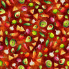 Image of QT Foodies Rock the Guac Cayenne quilting cotton fabric by Morris Creative Group for QT Fabrics. Features food on a red background. Cute Little Fabric Shop.