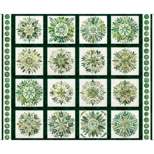 Sylvan Essence Botanical Picture Patches Panel Forest Green Floral Fabric - 32305 - QT Fabrics Quilting Cotton Fabric