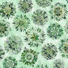 Image of Sylvan Essence Leaf Mandalas Light Green quilting cotton fabric by Morris Creative Group for QT Fabrics. Features leaves on a green background. Cute Little Fabric Shop.