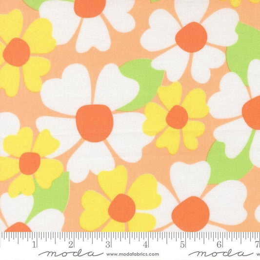 Image of Joysome Large Floral Cantaloupe quilting cotton fabric by Corey Yoder for Moda Fabrics. Features flowers on an orange background. Cute Little Fabric Shop.