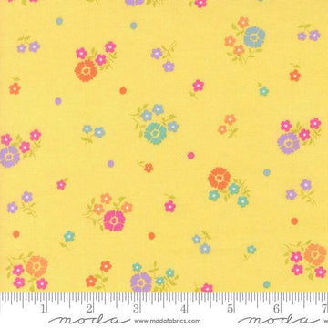 Image of Joysome Hand Picked Sunshine quilting cotton fabric by Corey Yoder for Moda Fabrics. Features flowers on a yellow background. Cute Little Fabric Shop.