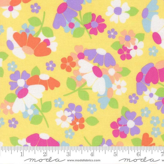 Image of Joysome Flower Fields Sunshine quilting cotton fabric by Corey Yoder for Moda Fabrics. Features flowers on a yellow background. Cute Little Fabric Shop.