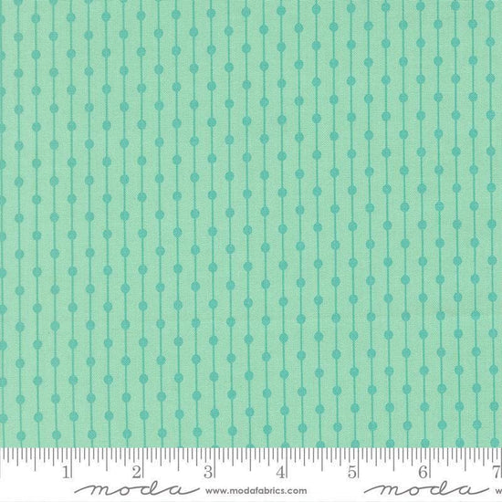 Image of Joysome Jelly Bracelet Seaglass quilting cotton fabric by Corey Yoder for Moda Fabrics. Features stripes and dots on a green blue background. Cute Little Fabric Shop.