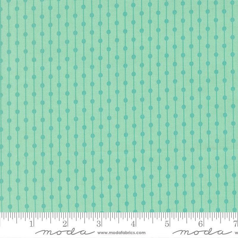 Image of Joysome Jelly Bracelet Seaglass quilting cotton fabric by Corey Yoder for Moda Fabrics. Features stripes and dots on a green blue background. Cute Little Fabric Shop.