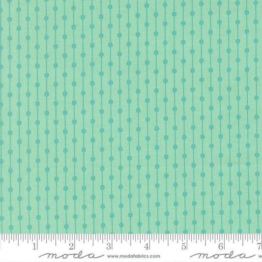 Image of Joysome Jelly Bracelet Seaglass quilting cotton fabric by Corey Yoder for Moda Fabrics. Features stripes and dots on a green blue background. Cute Little Fabric Shop.