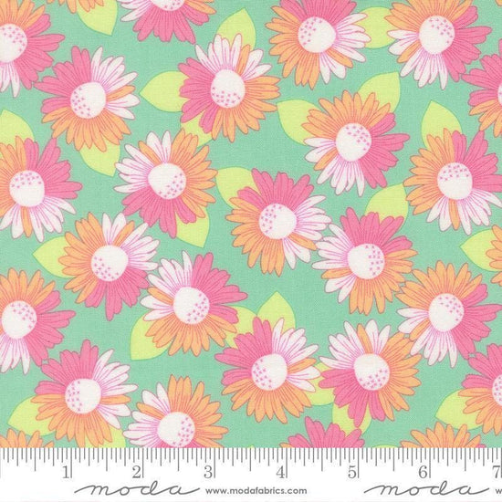Image of Joysome Delightful Seaglass quilting cotton fabric by Corey Yoder for Moda Fabrics. Features flowers on a green blue background. Cute Little Fabric Shop.