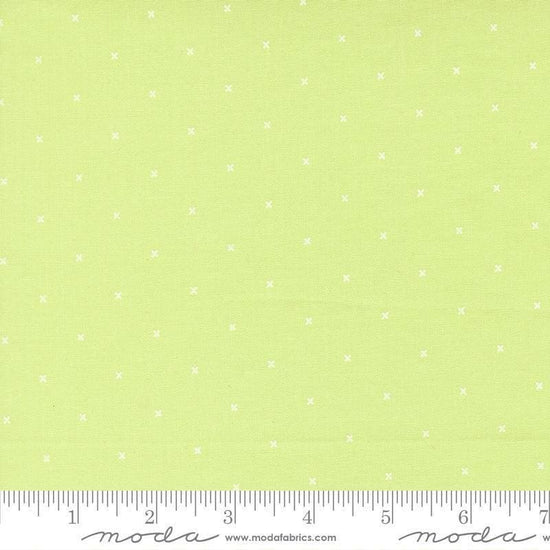 Image of Joysome Tiny Peel Honeydew quilting cotton fabric by Corey Yoder for Moda Fabrics. Features stripes and dots on a green background. Cute Little Fabric Shop.