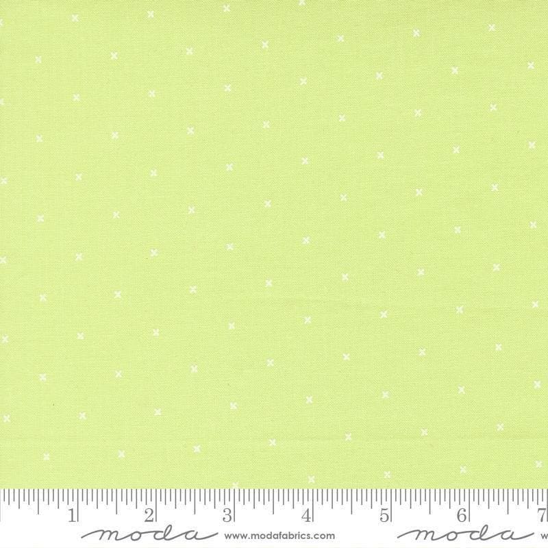 Image of Joysome Tiny Peel Honeydew quilting cotton fabric by Corey Yoder for Moda Fabrics. Features stripes and dots on a green background. Cute Little Fabric Shop.