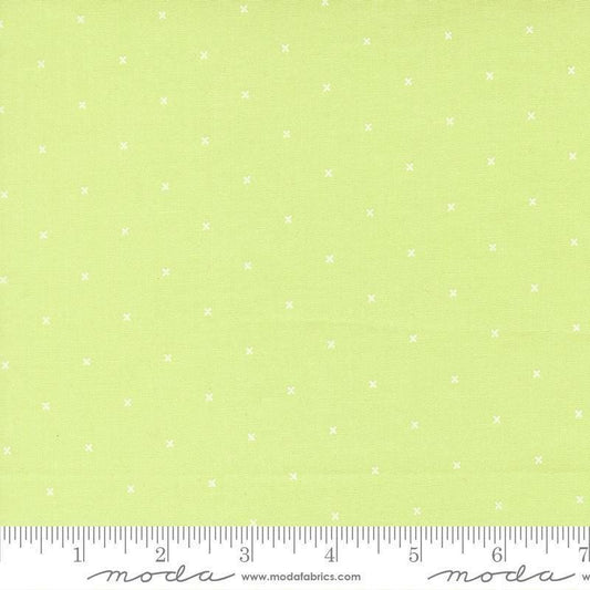 Image of Joysome Tiny Peel Honeydew quilting cotton fabric by Corey Yoder for Moda Fabrics. Features stripes and dots on a green background. Cute Little Fabric Shop.