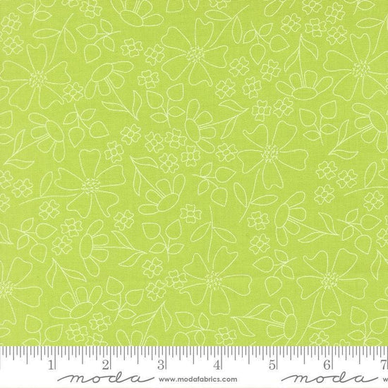 Image of Joysome Sunshine Sketch Grass quilting cotton fabric by Corey Yoder for Moda Fabrics. Features flowers on a green background. Cute Little Fabric Shop.