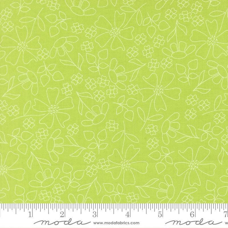 Image of Joysome Sunshine Sketch Grass quilting cotton fabric by Corey Yoder for Moda Fabrics. Features flowers on a green background. Cute Little Fabric Shop.