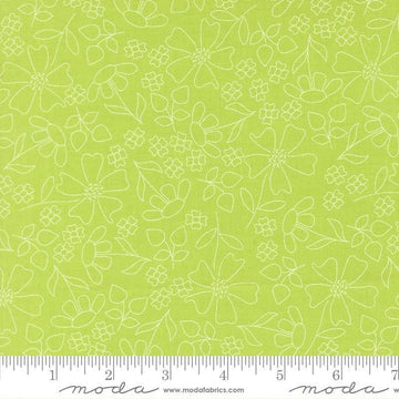 Image of Joysome Sunshine Sketch Grass quilting cotton fabric by Corey Yoder for Moda Fabrics. Features flowers on a green background. Cute Little Fabric Shop.