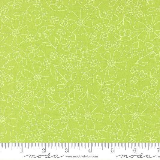 Image of Joysome Sunshine Sketch Grass quilting cotton fabric by Corey Yoder for Moda Fabrics. Features flowers on a green background. Cute Little Fabric Shop.
