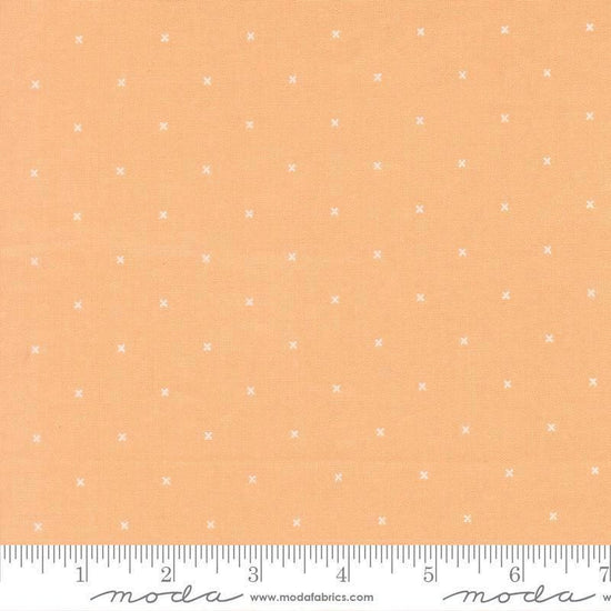 Image of Joysome Tiny Peel Cantaloupe quilting cotton fabric by Corey Yoder for Moda Fabrics. Features tiny xs on an orange background. Cute Little Fabric Shop.